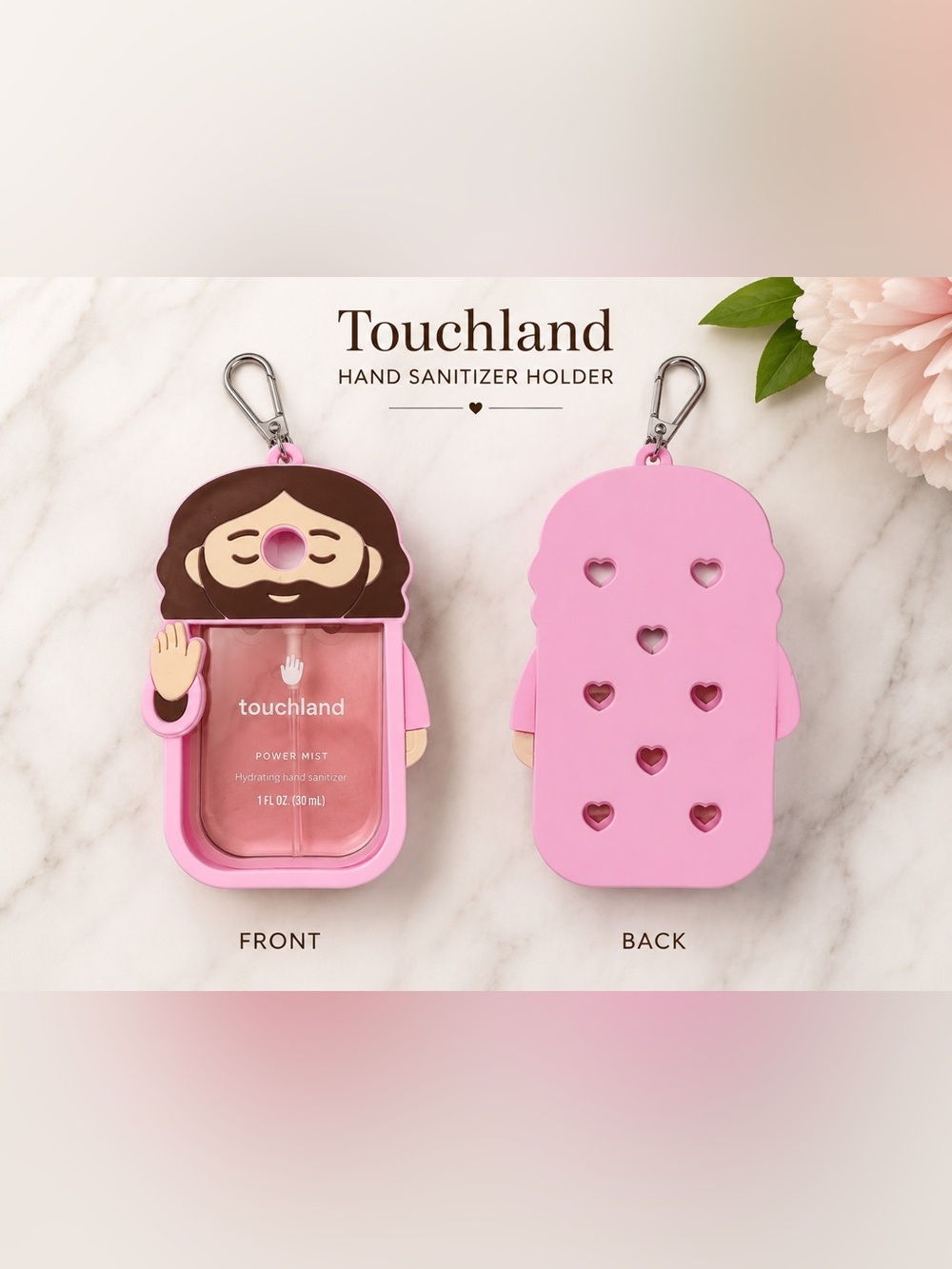Touchland Hand Sanitizer Holder Pink Jesus Silicone Case Keychain Holder New